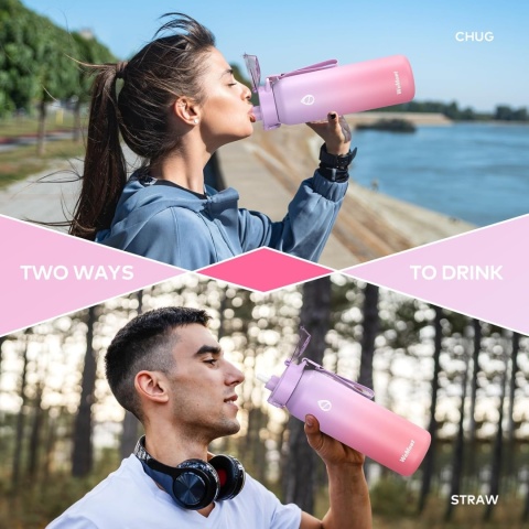 Wemeet Butelka Termiczna Ze Stali Nierdzewnej 1000 Ml - Podwójne Ścianki, Słomka I Pokrywka Tritan, Szczelna
