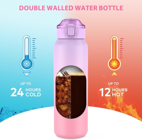 Wemeet Butelka Termiczna Ze Stali Nierdzewnej 1000 Ml - Podwójne Ścianki, Słomka I Pokrywka Tritan, Szczelna