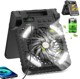 Wentylator Kempingowy Z Oświetleniem LED - Akumulatorowy I Solarny 10000 mAh