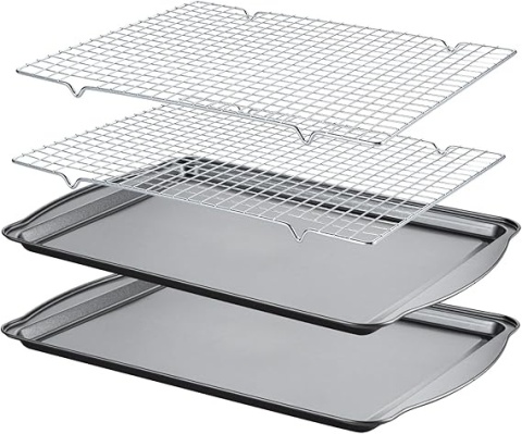 Zestaw Blach Do Pieczenia Z Rusztami - Stal Węglowa Non-Stick (2 Blachy + 2 Ruszty)