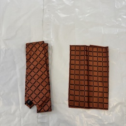 Zestaw krawat + poszetka miedziany / black grid (HAND MADE)